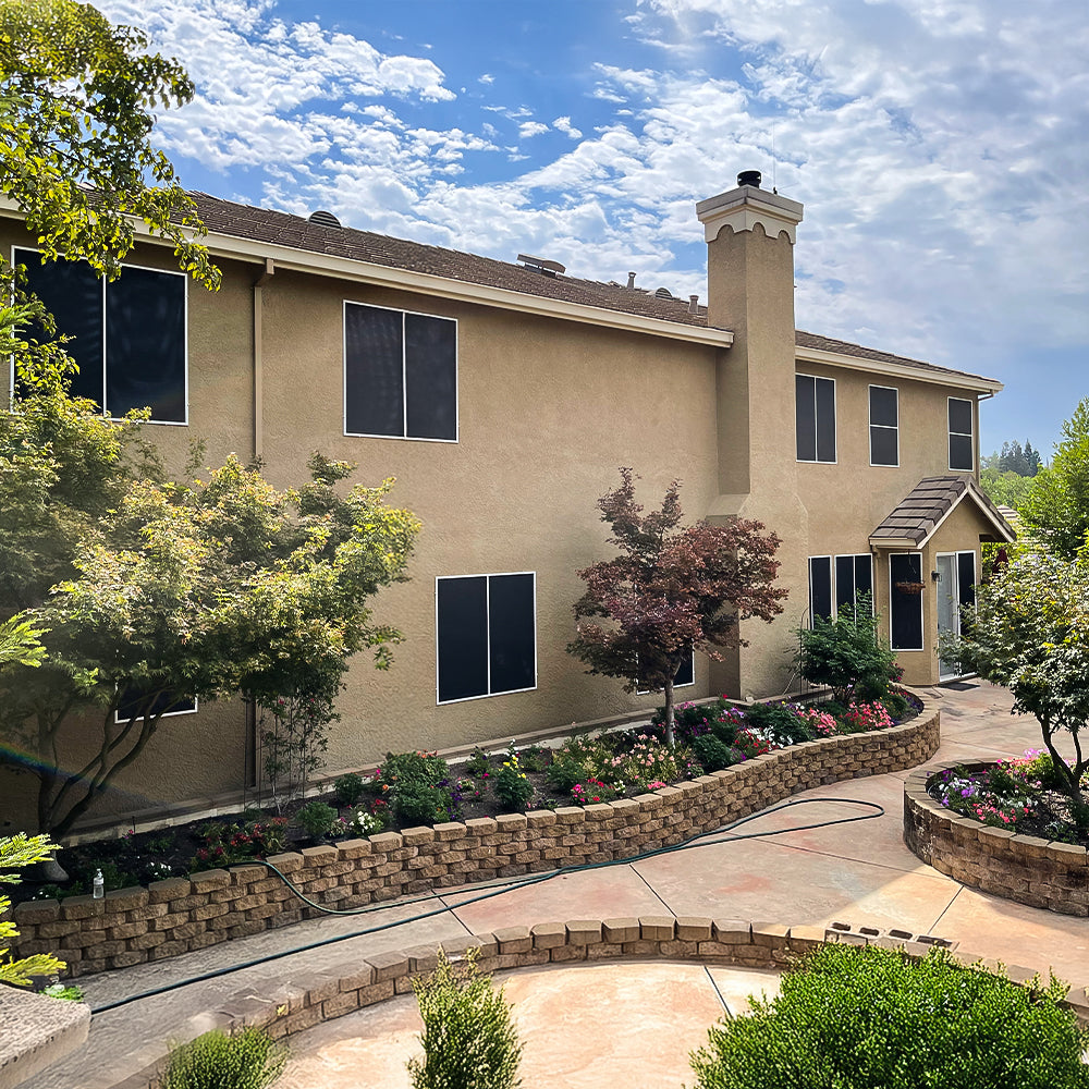 90 percent black solar screens installed on front of residential home Rocklin CA