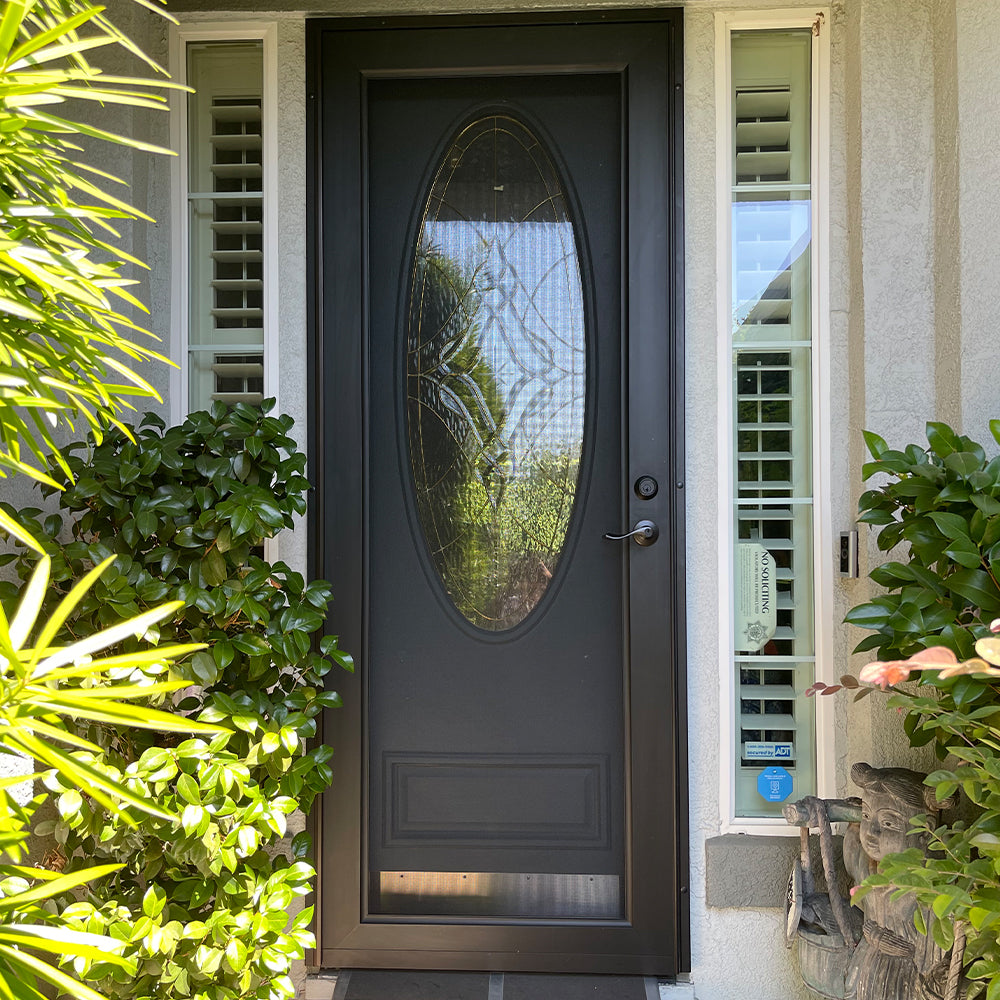 black security screen door installed on front entry of home in Rocklin California