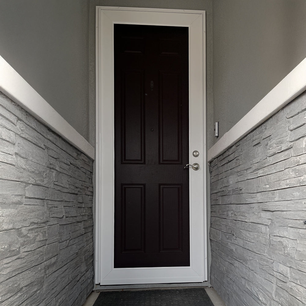security screen door installed on narrow side entry for added home protection and airflow